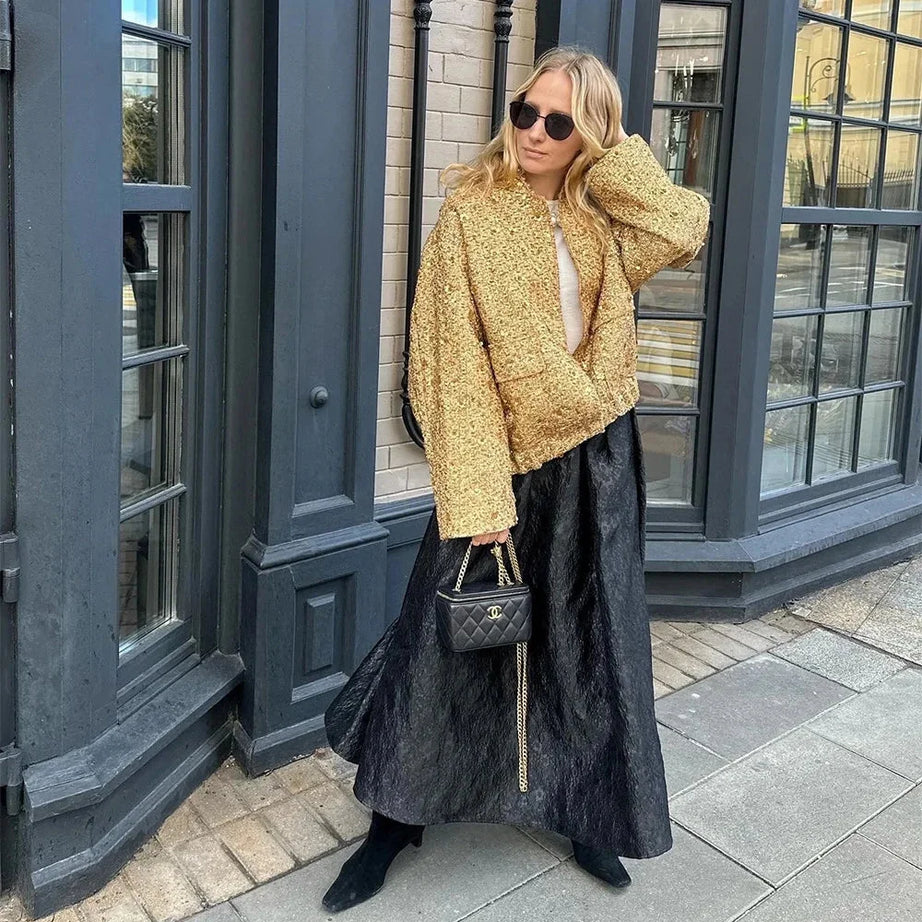 Veste femme chic à paillettes et coupe élégante