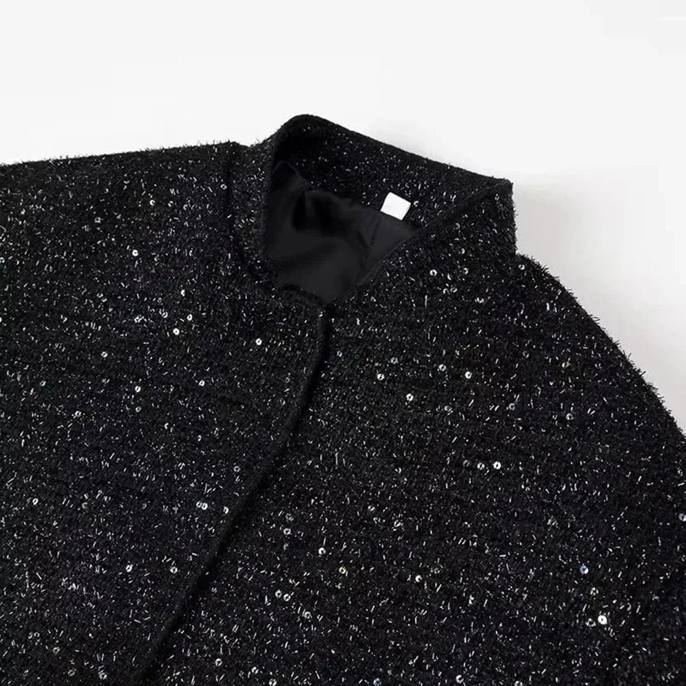 Veste femme chic à paillettes et coupe élégante