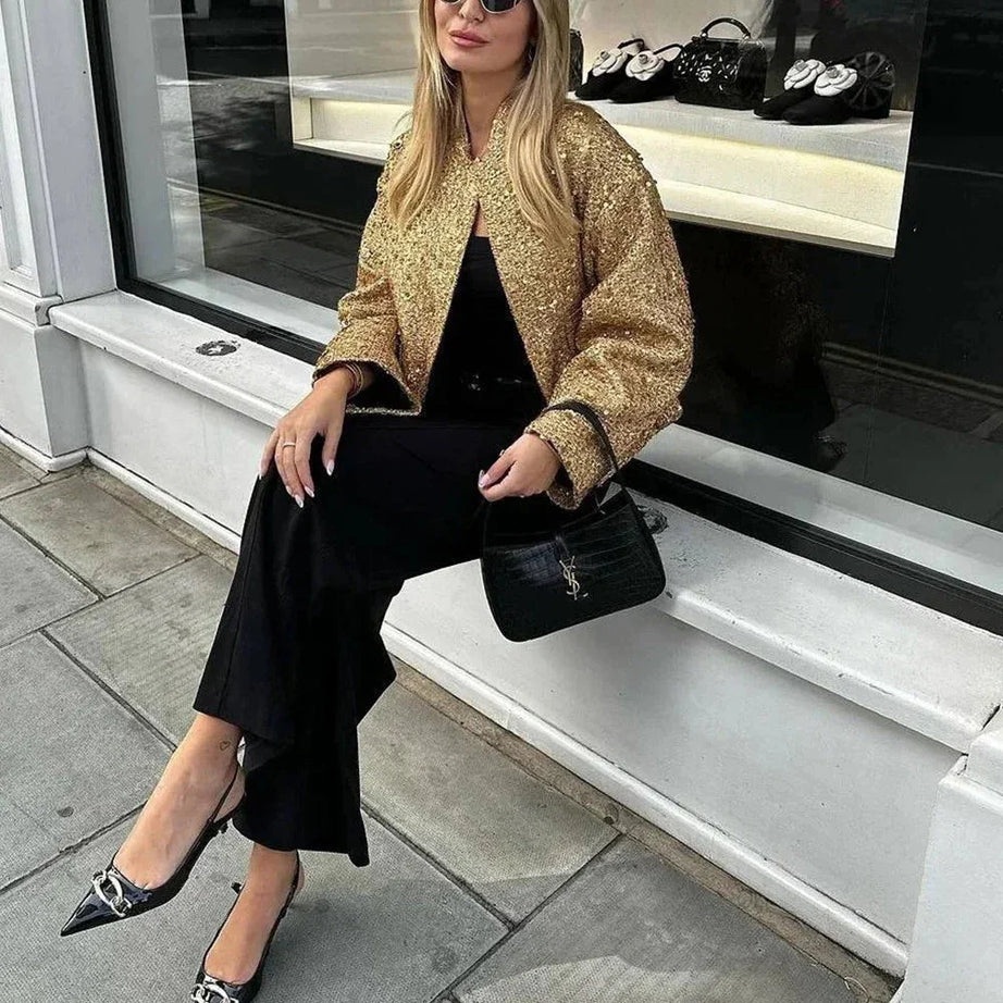 Veste femme chic à paillettes et coupe élégante