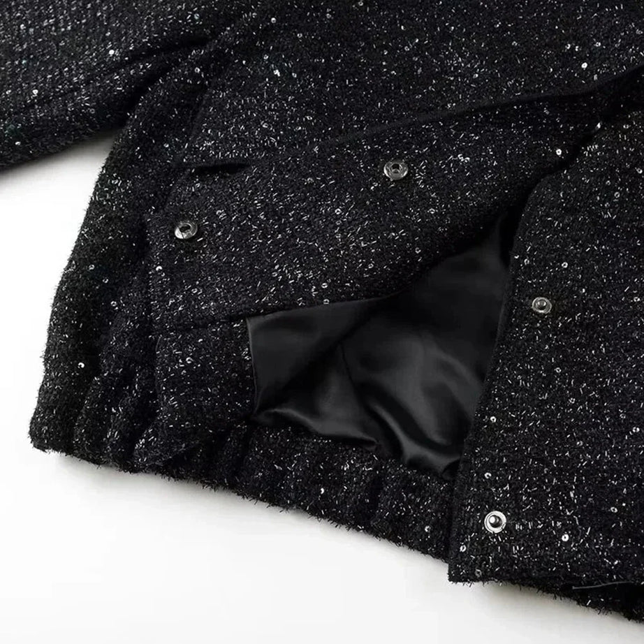 Veste femme chic à paillettes et coupe élégante