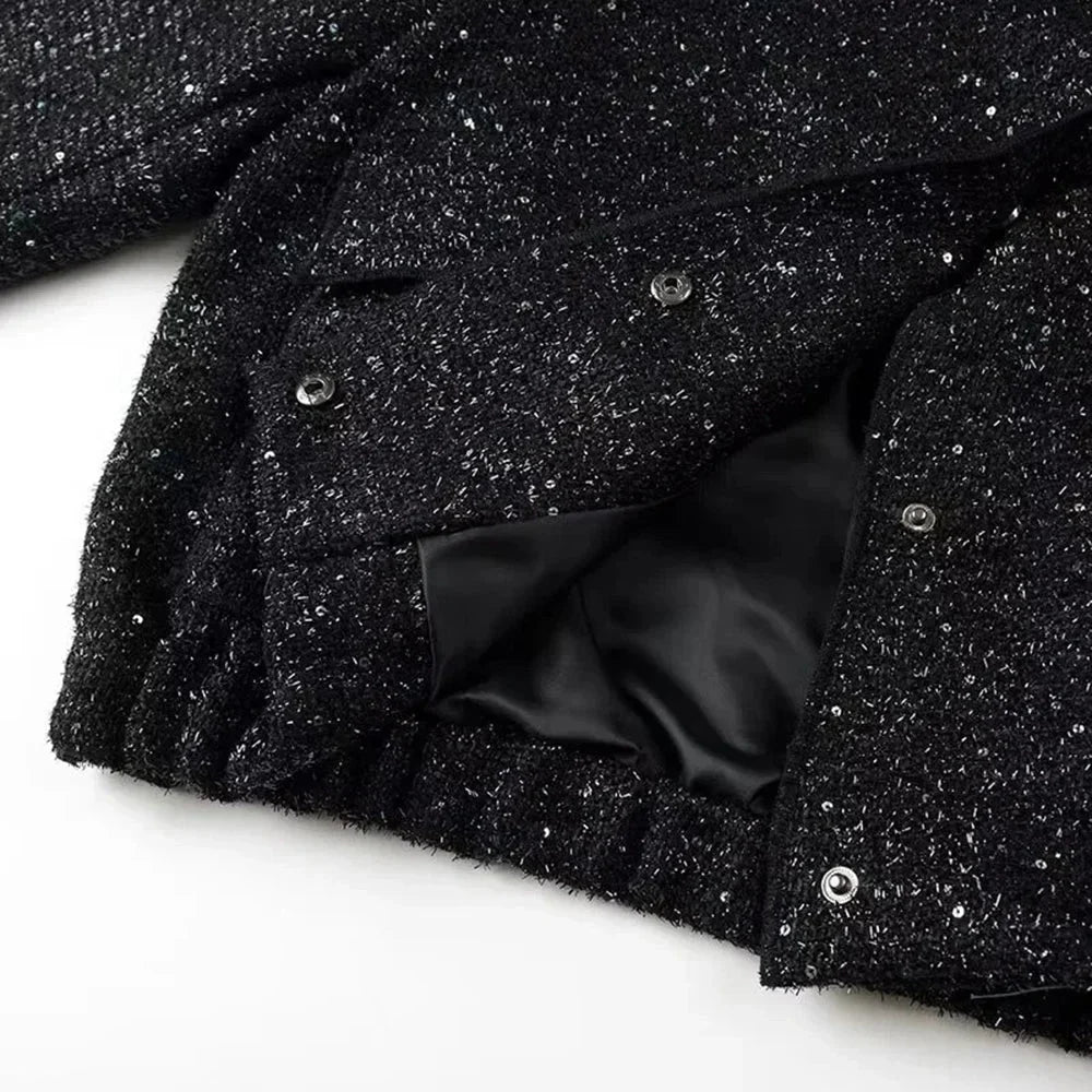 Veste femme chic à paillettes et coupe élégante