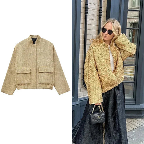 Veste femme chic à paillettes et coupe élégante