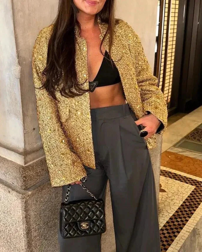 Veste femme chic à paillettes et coupe élégante