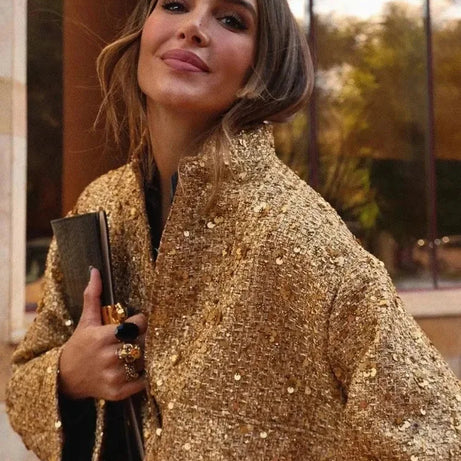 Veste femme chic à paillettes et coupe élégante