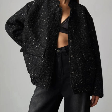 Veste femme chic à paillettes et coupe élégante