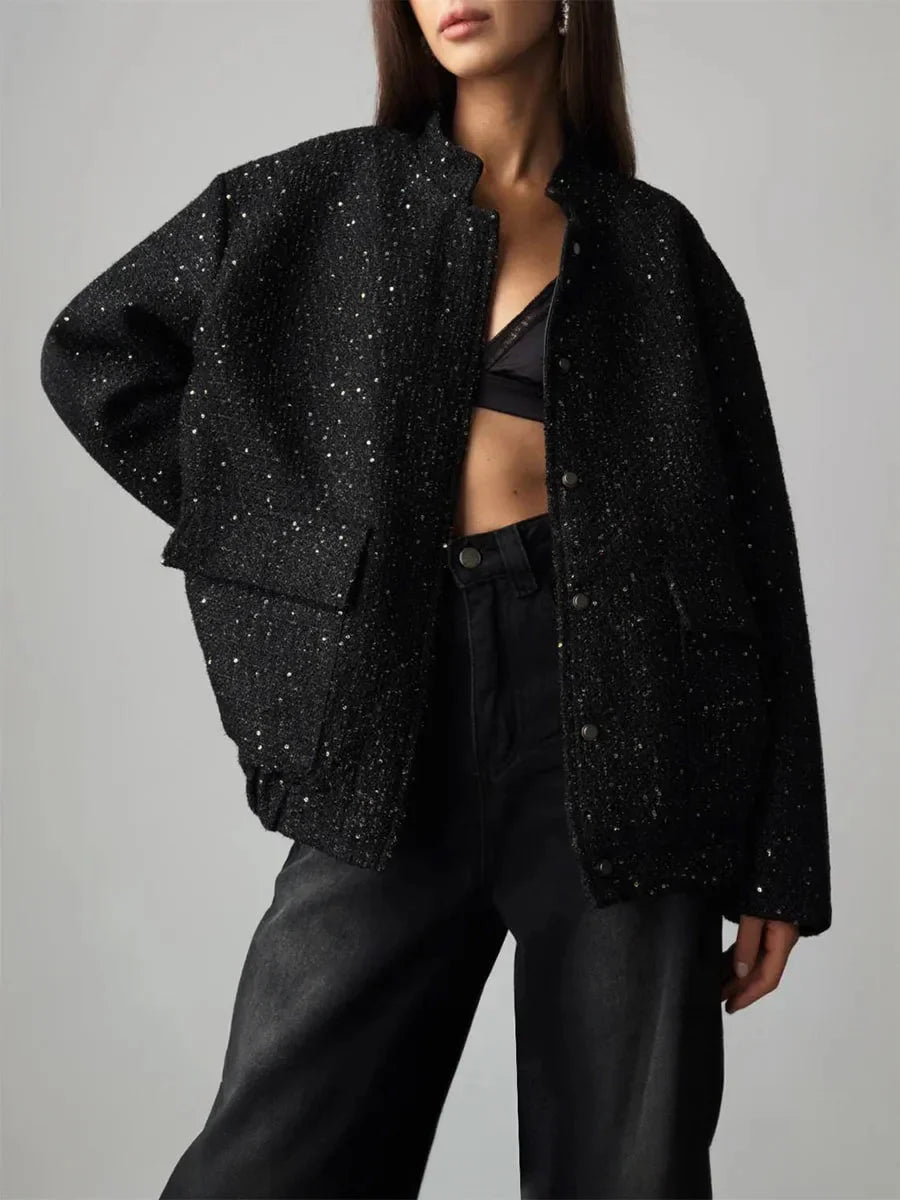 Veste femme chic à paillettes et coupe élégante