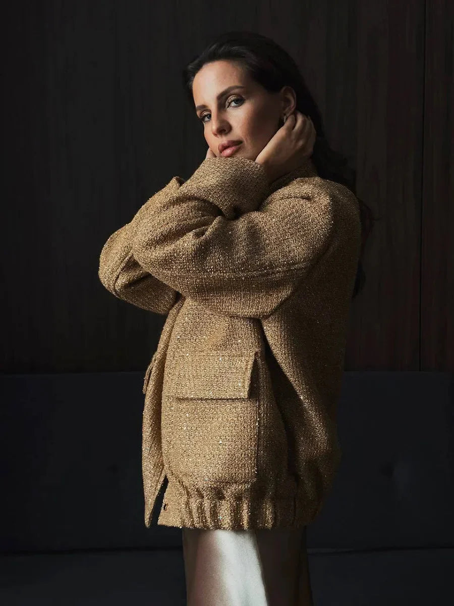 Veste femme chic à paillettes et coupe élégante
