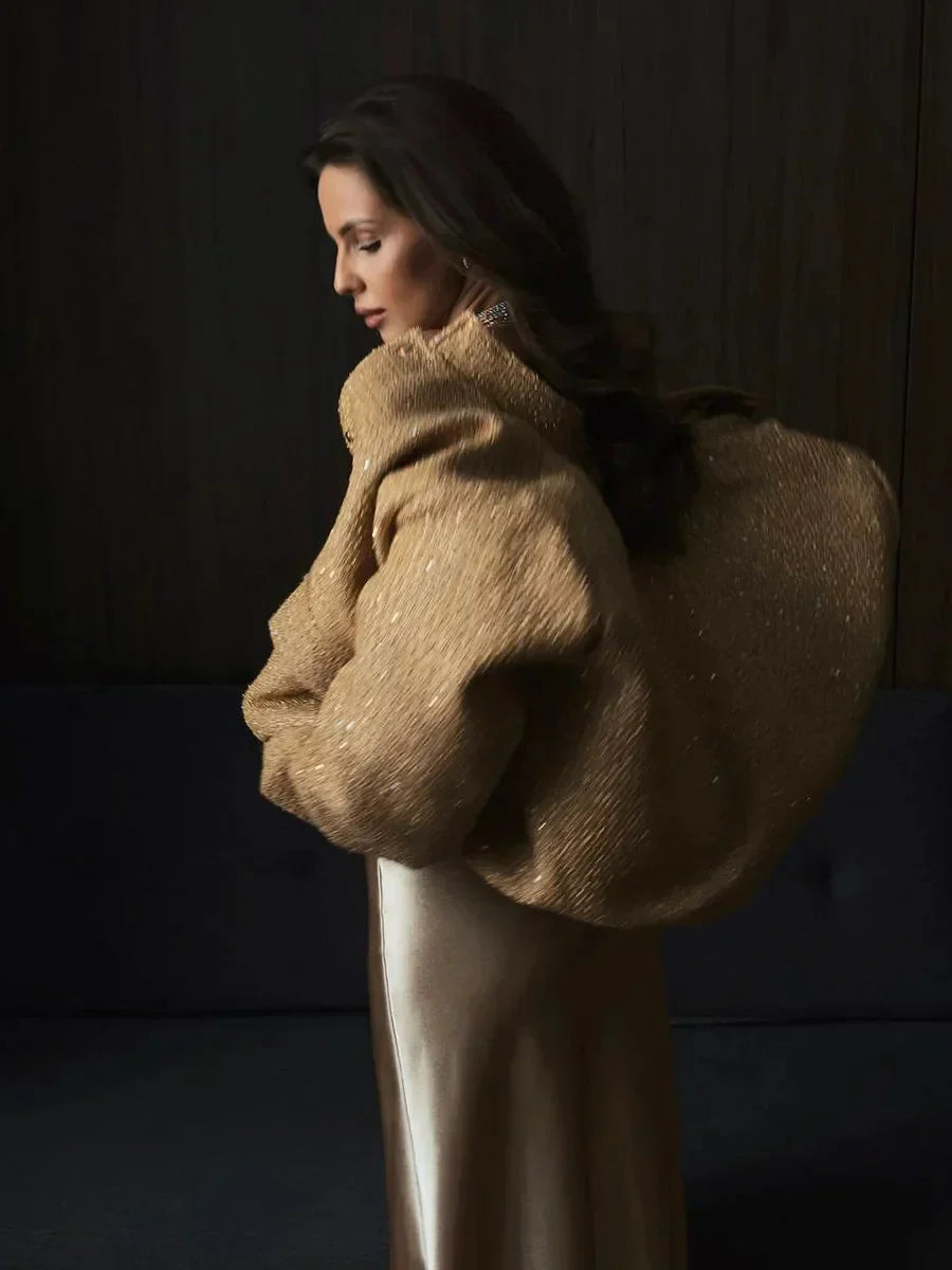 Veste femme chic à paillettes et coupe élégante