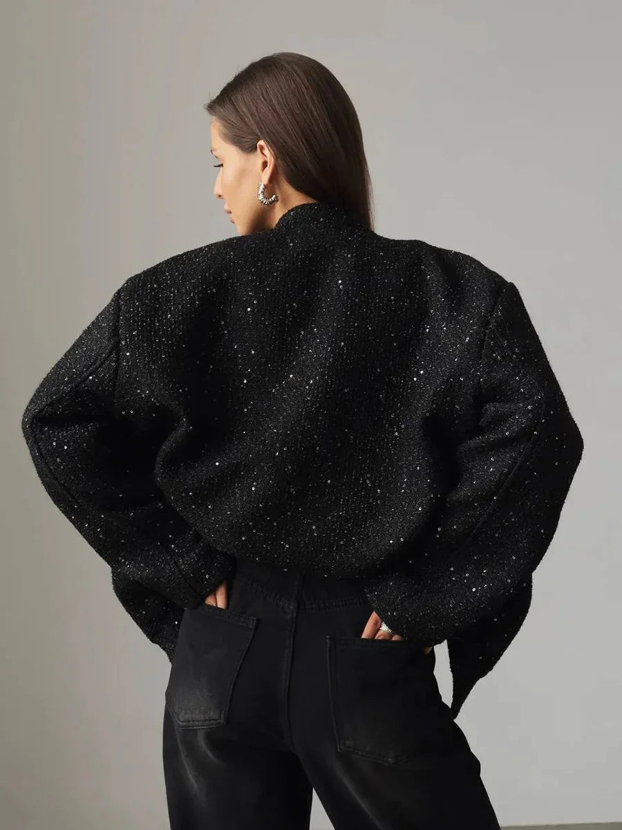 Veste femme chic à paillettes et coupe élégante