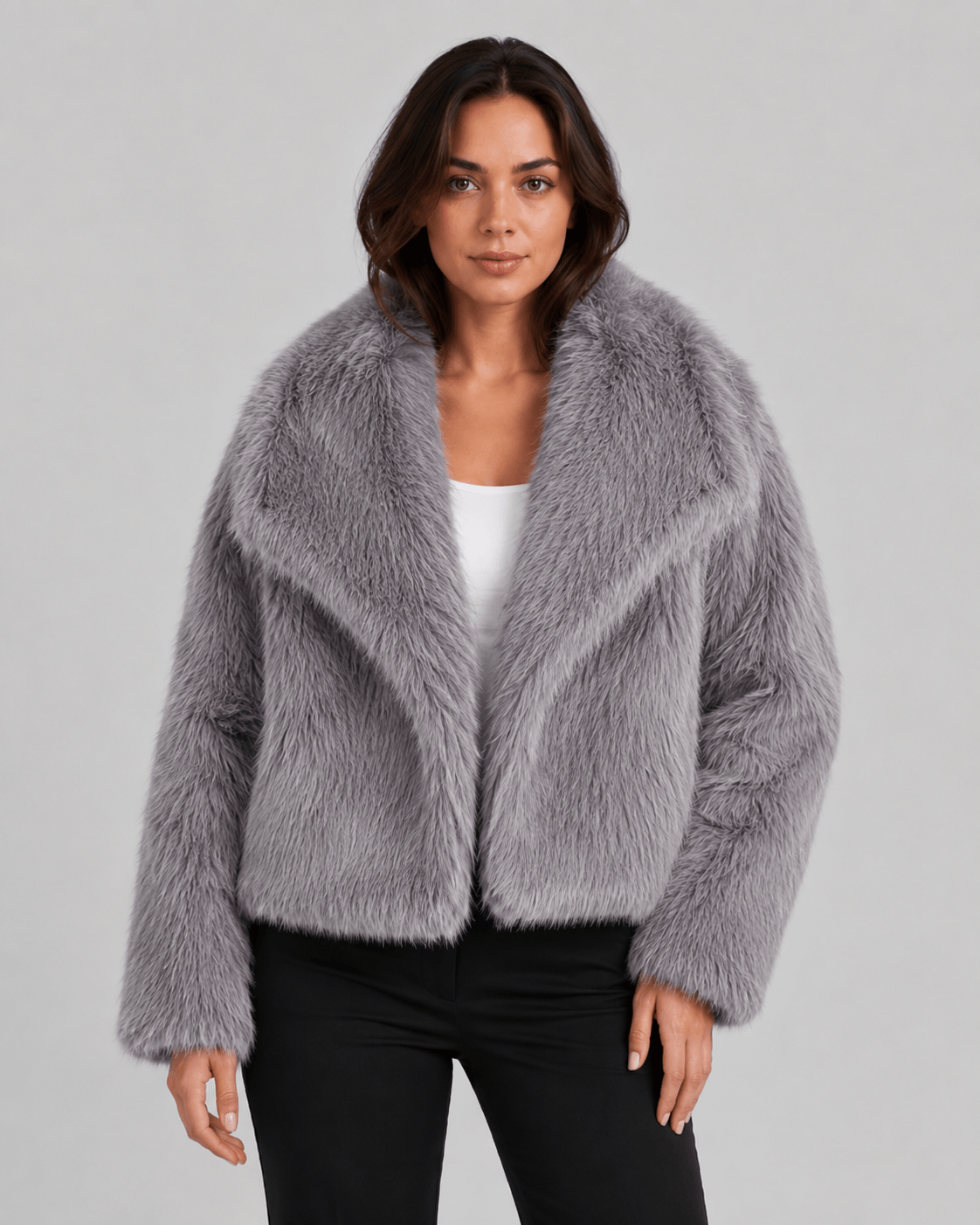 Veste Fausse Fourrure Femme | Col Châle Ample
