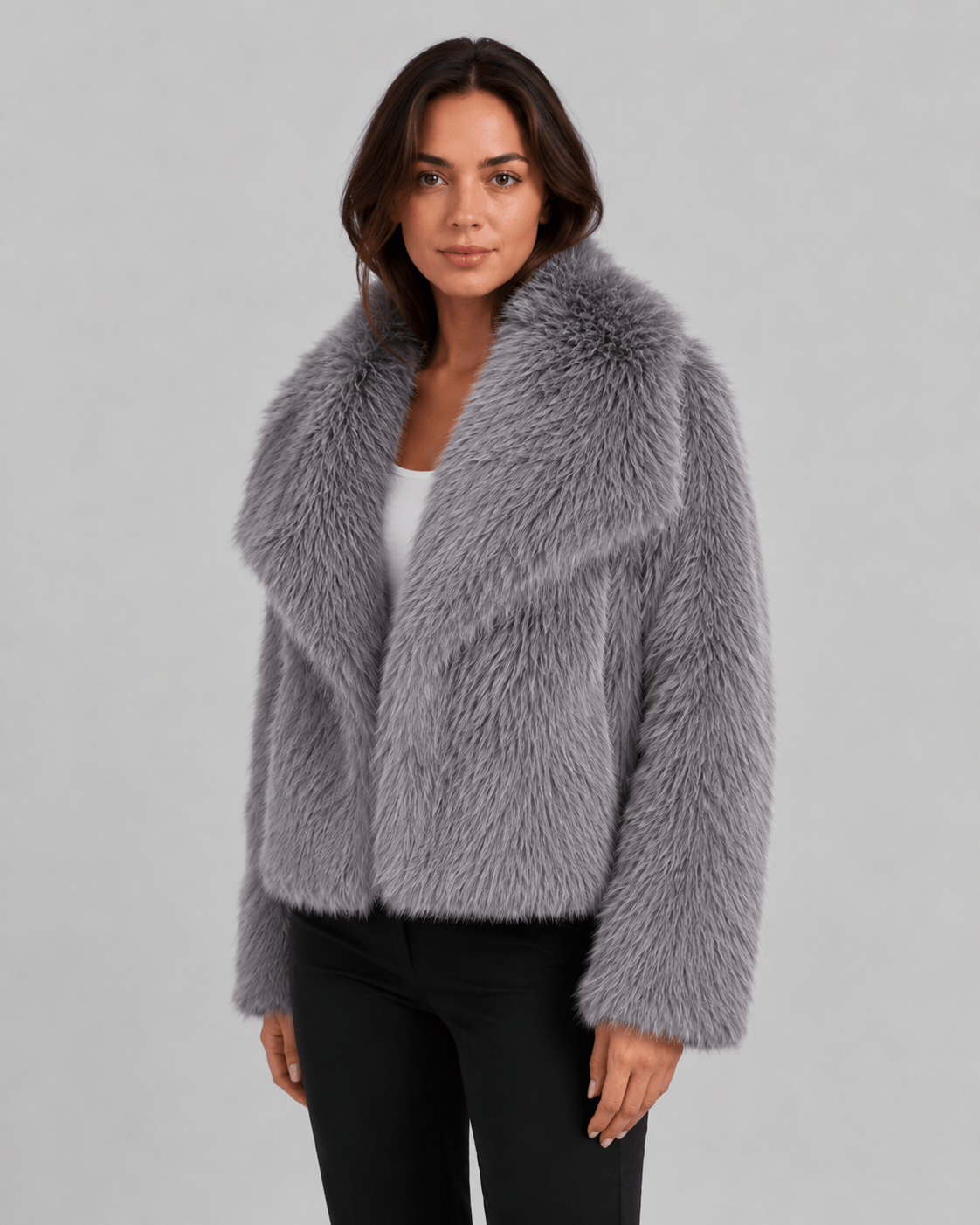 Veste Fausse Fourrure Femme | Col Châle Ample