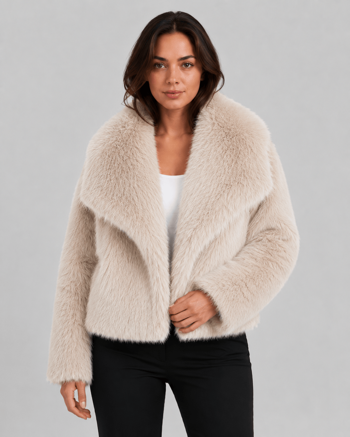Veste Fausse Fourrure Femme | Col Châle Ample