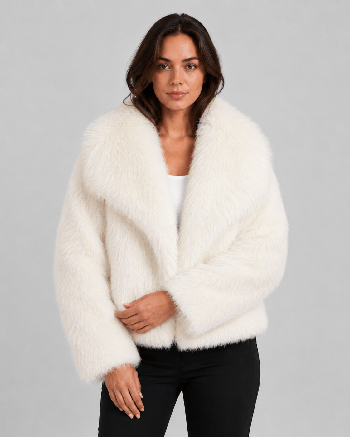 Veste Fausse Fourrure Femme | Col Châle Ample