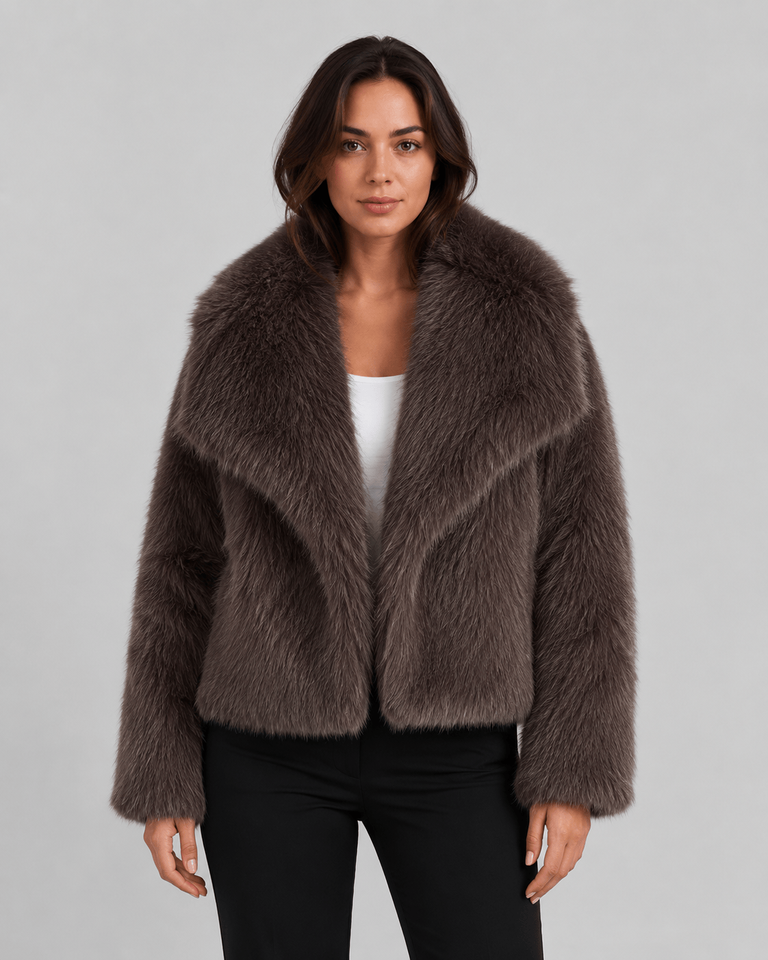 Veste Fausse Fourrure Femme | Col Châle Ample