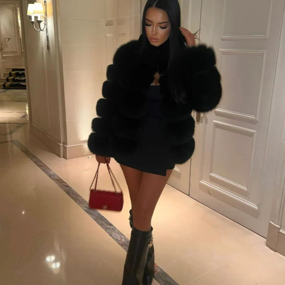 Veste femme en fausse fourrure avec manches longues
