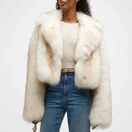 Veste femme en fausse fourrure ivoire à col large