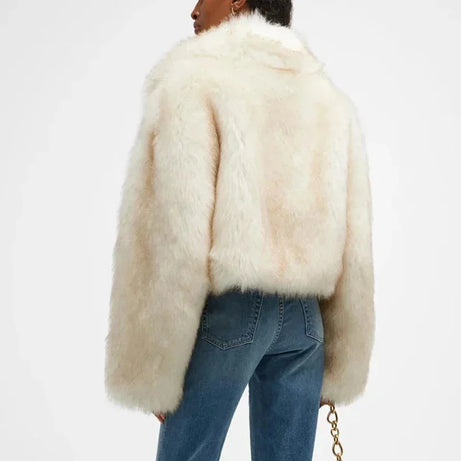Veste femme en fausse fourrure ivoire à col large