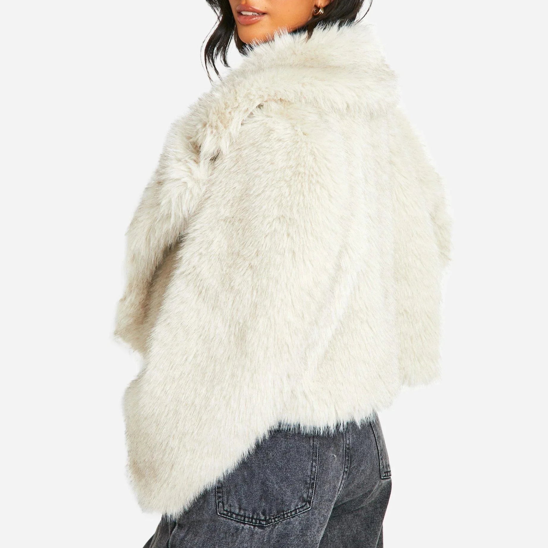 Veste femme en fausse fourrure ivoire à col large