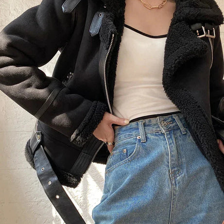 Veste femme en suédine avec doublure effet mouton