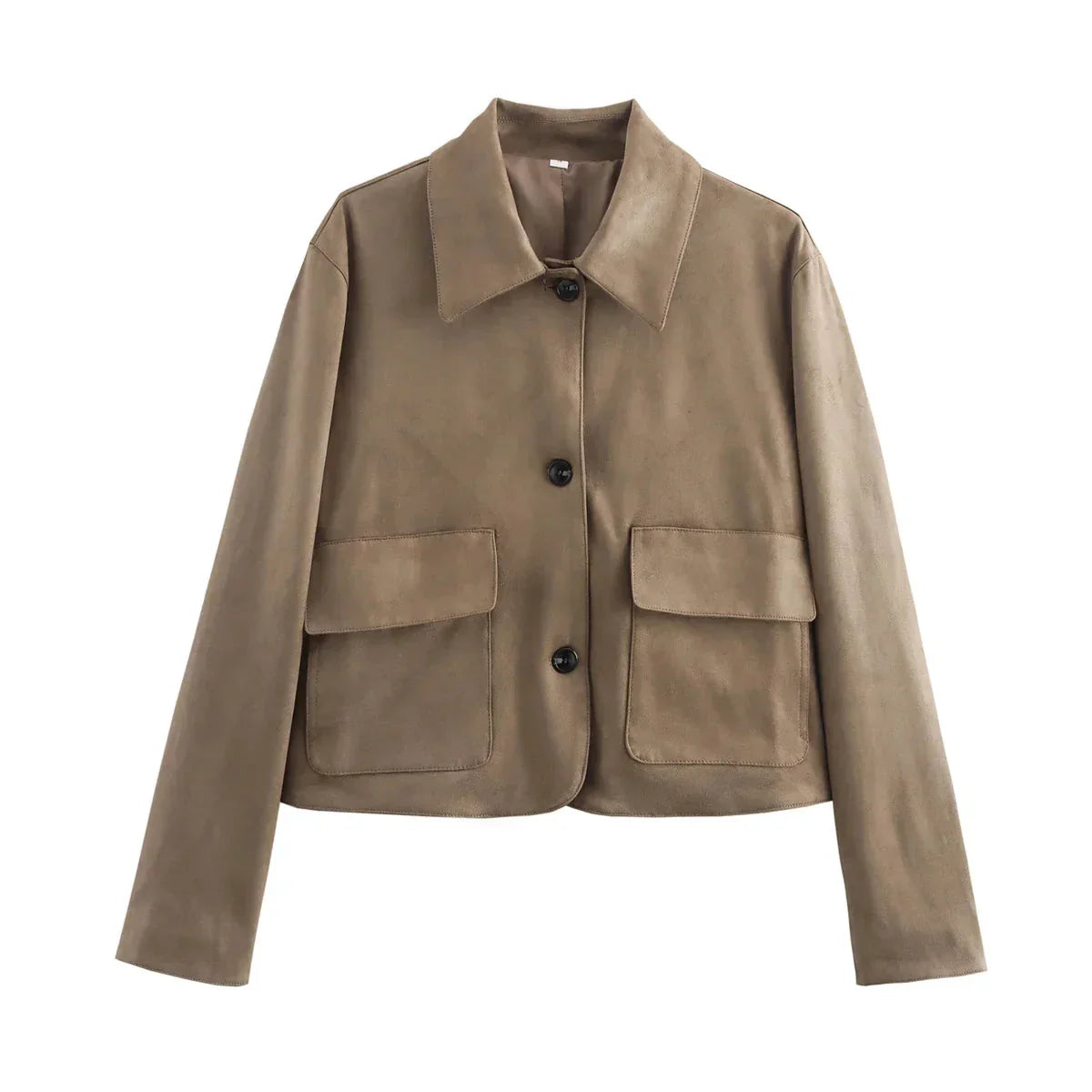 Veste femme marron chic avec boutons et col classique