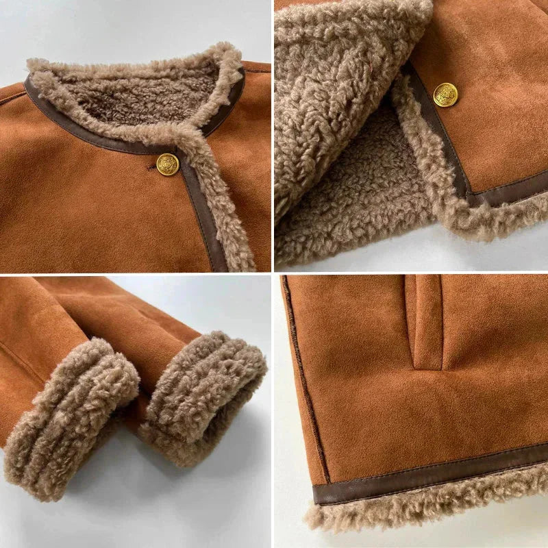 Veste femme marron en suédine avec boutons avant