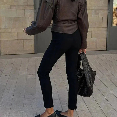 Veste femme marron foncé ceinturée coupe ajustée