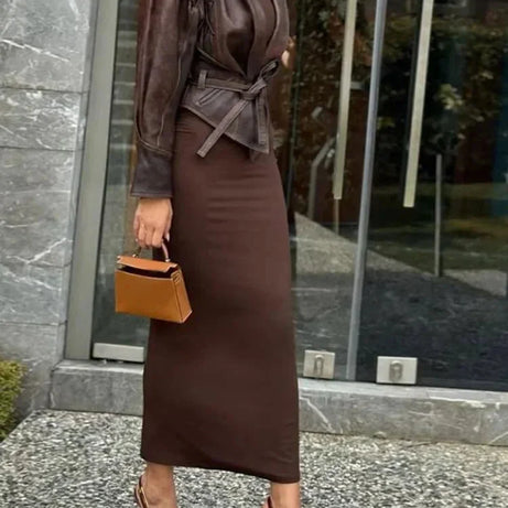 Veste femme marron foncé ceinturée coupe ajustée