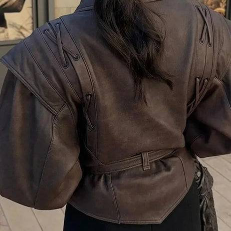 Veste femme marron foncé ceinturée coupe ajustée