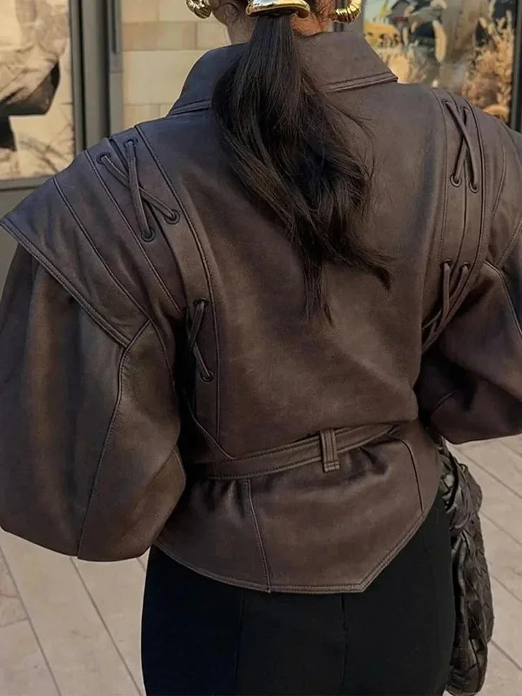 Veste femme marron foncé ceinturée coupe ajustée