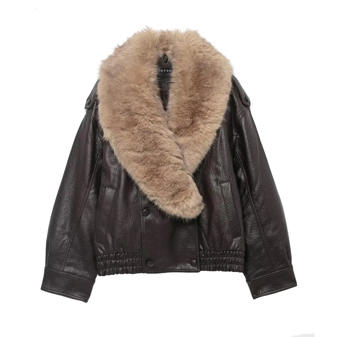 Veste Femme Marron Vintage à Col Doublé et Poches