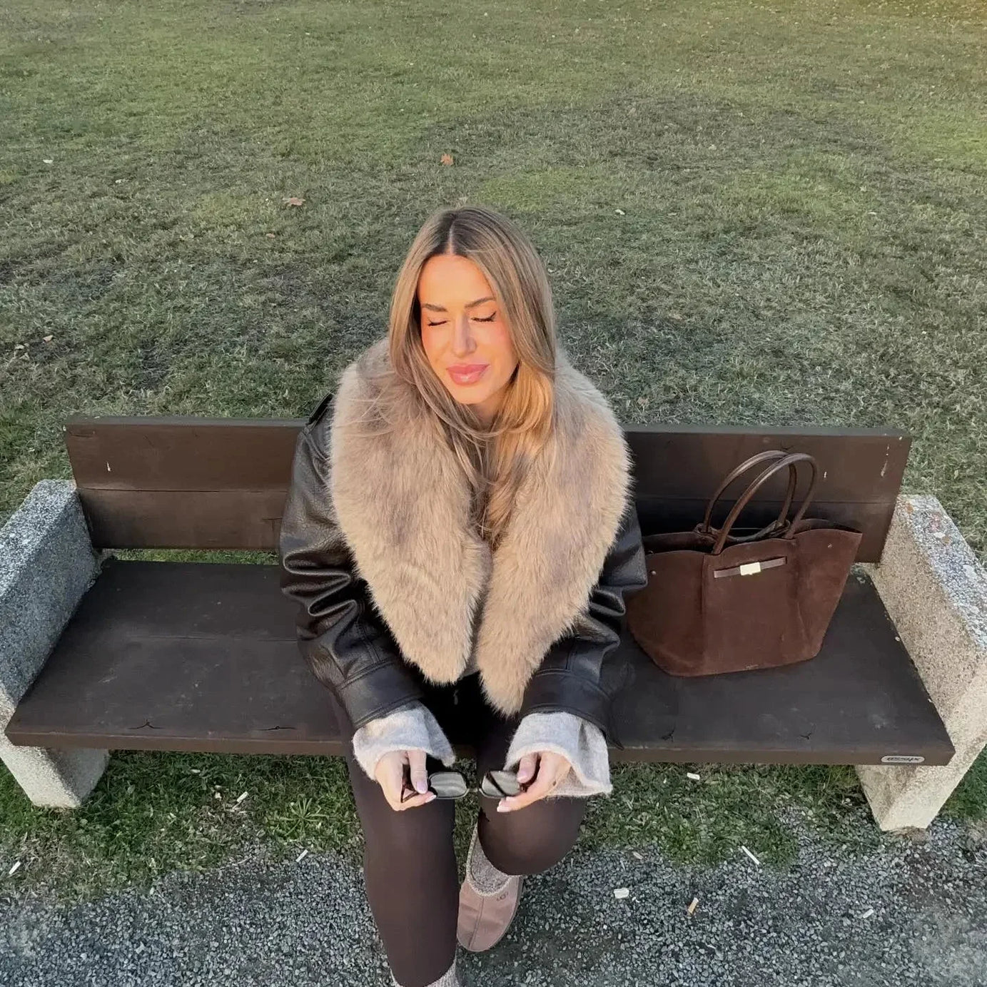 Veste Femme Marron Vintage à Col Doublé et Poches