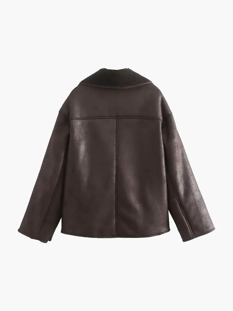 Veste femme oversize effet shearling marron foncé