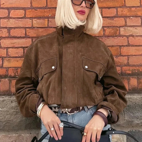 Veste femme style motard avec poches avant