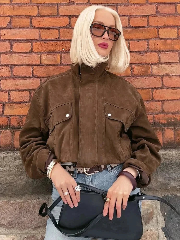 Veste femme style motard avec poches avant