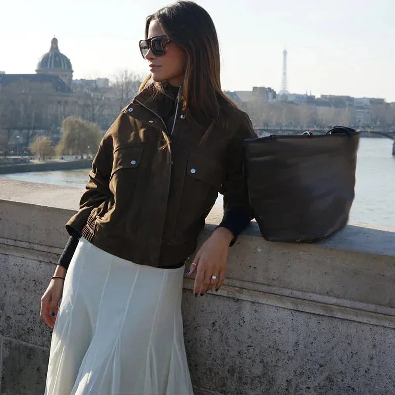 Veste femme style motard avec poches avant