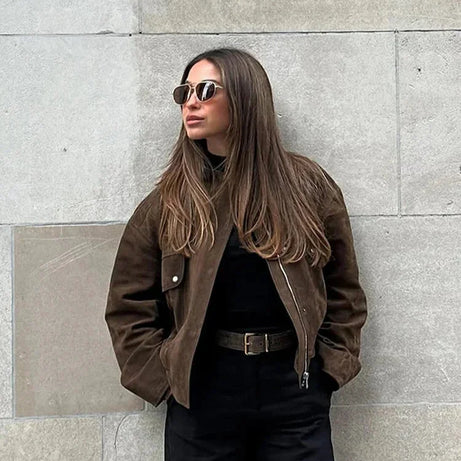 Veste femme style motard avec poches avant