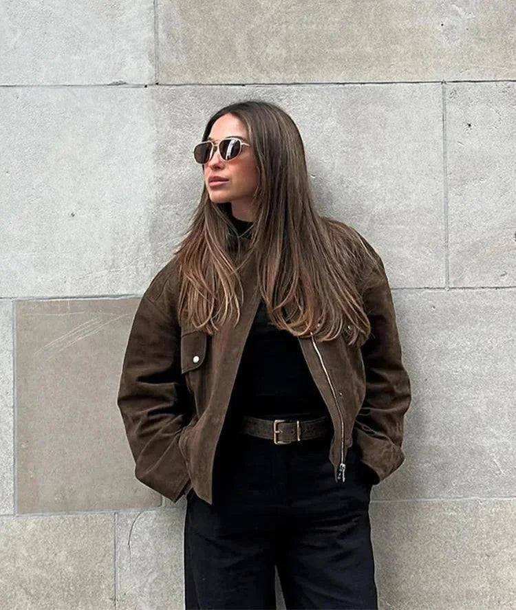 Veste femme style motard avec poches avant