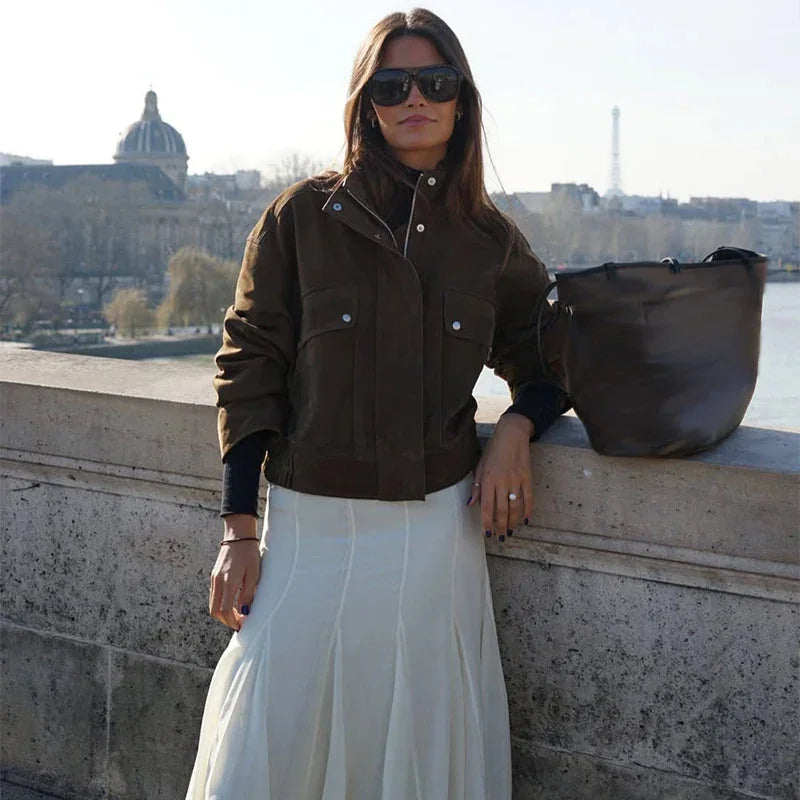 Veste femme style motard avec poches avant