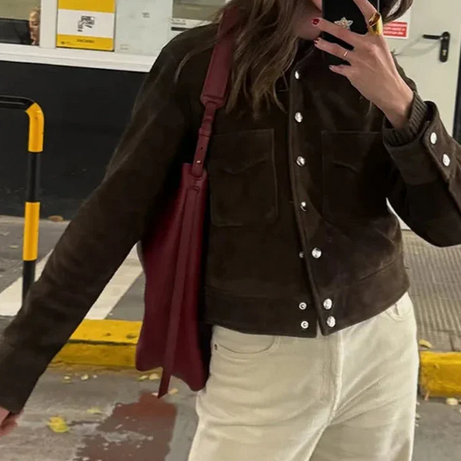 Veste marron pour femme avec boutons et poches