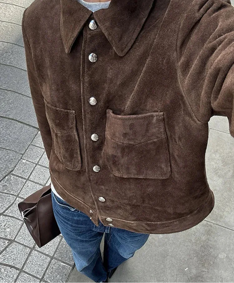 Veste marron pour femme avec boutons et poches