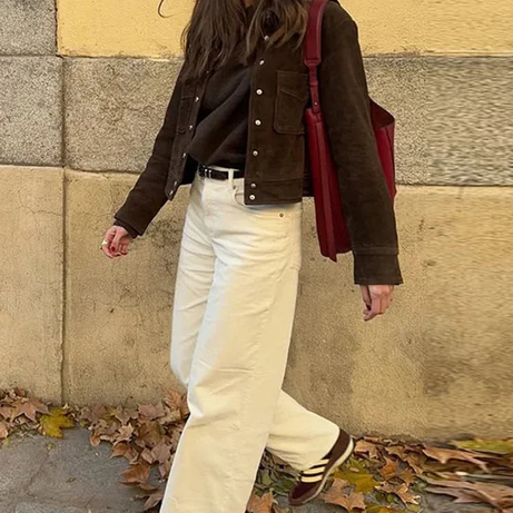 Veste marron pour femme avec boutons et poches