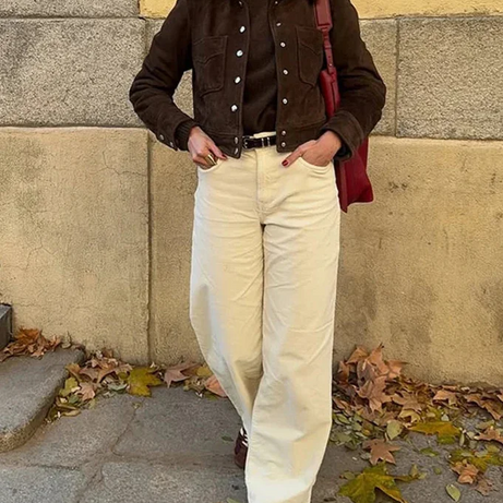 Veste marron pour femme avec boutons et poches