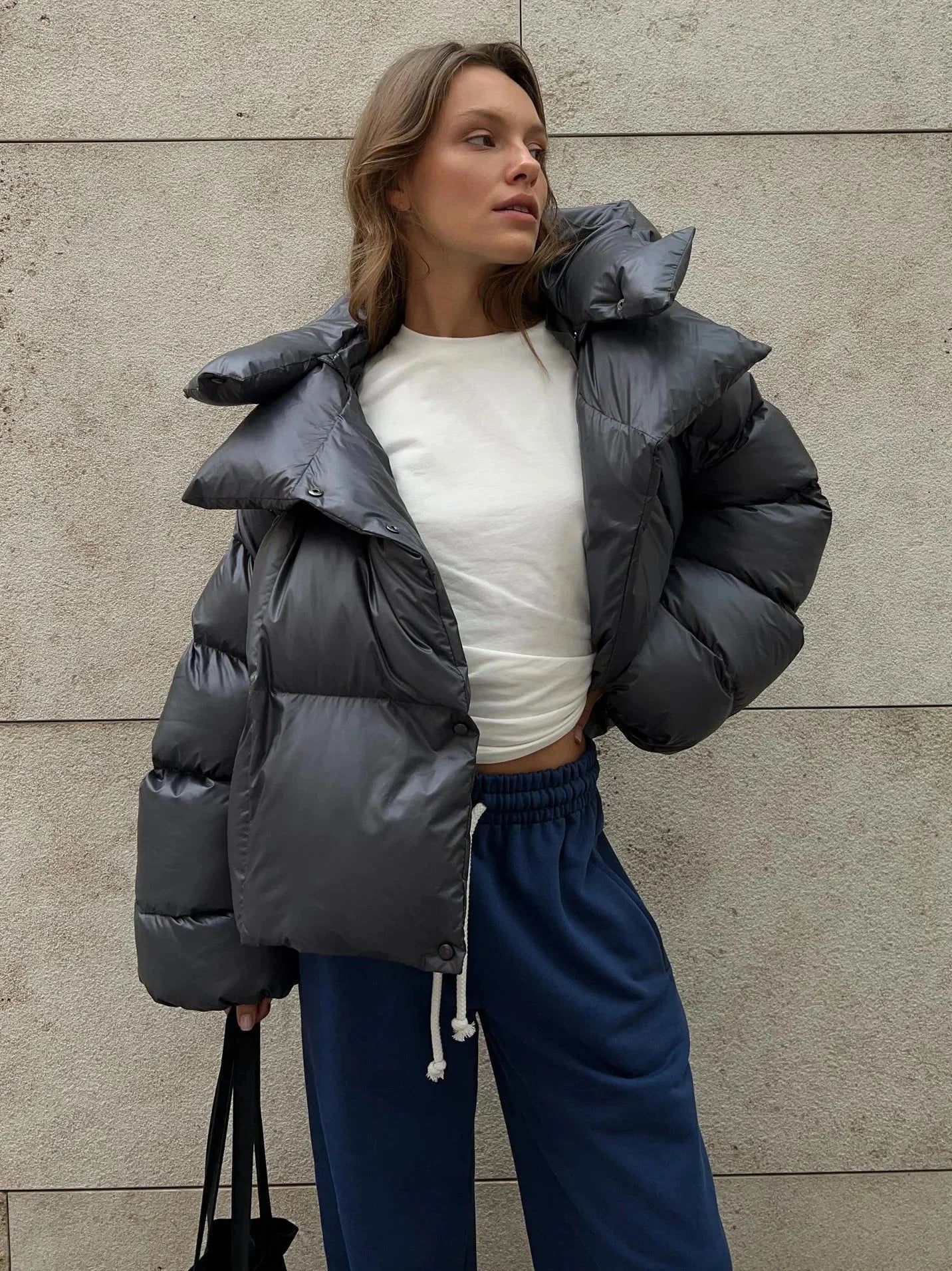 Doudoune oversize pour femme avec col montant