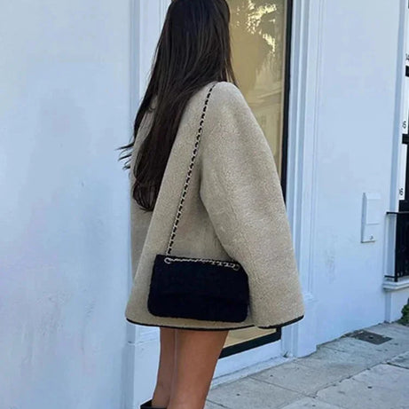 Veste polaire beige femme à boutons style duffle