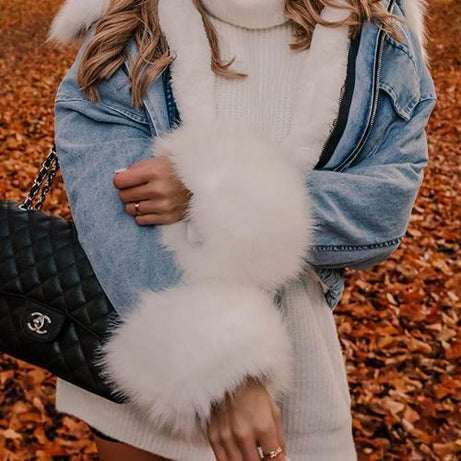 MODACHIC - Veste en jean à bordure en fourrure - MODACHIC