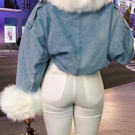 MODACHIC - Veste en jean à bordure en fourrure - MODACHIC