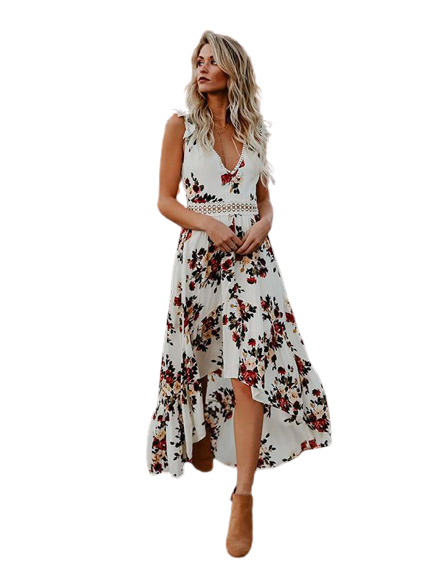 Sexy Vintage-Maxikleid mit Fiesta-Blumendruck
