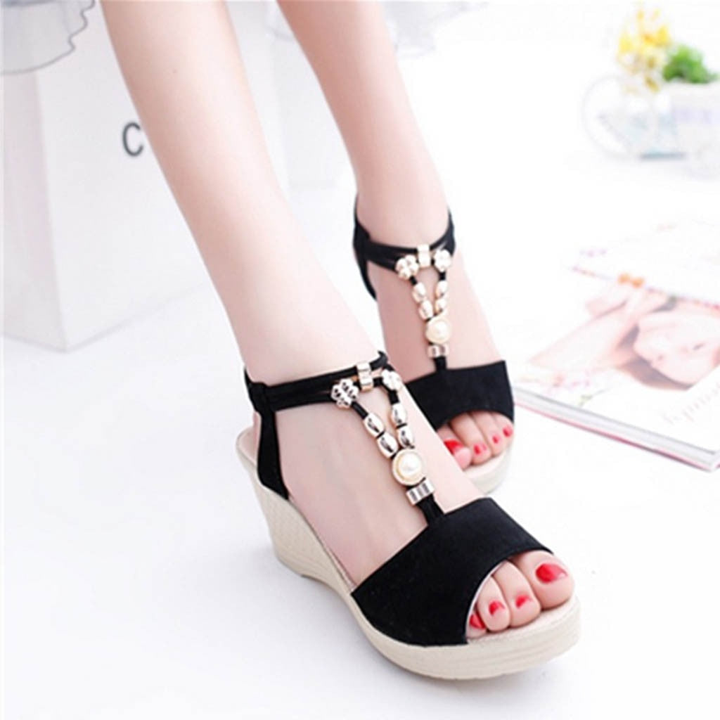 Keilsandaletten mit Strasssteinen für Damen – Sabitas