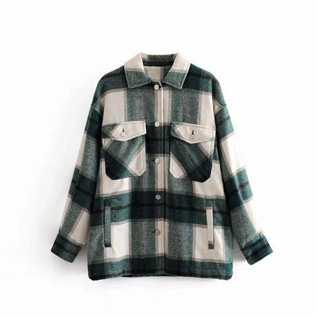 MODACHIC - Surchemise en laine carreaux décontracté oversized - Vert