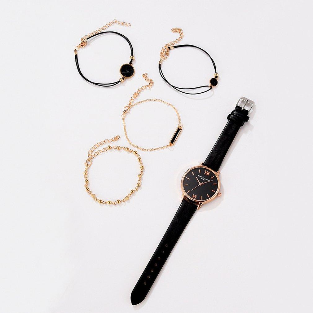 Ensemble de 5 pièces montre + bracelets - Noir